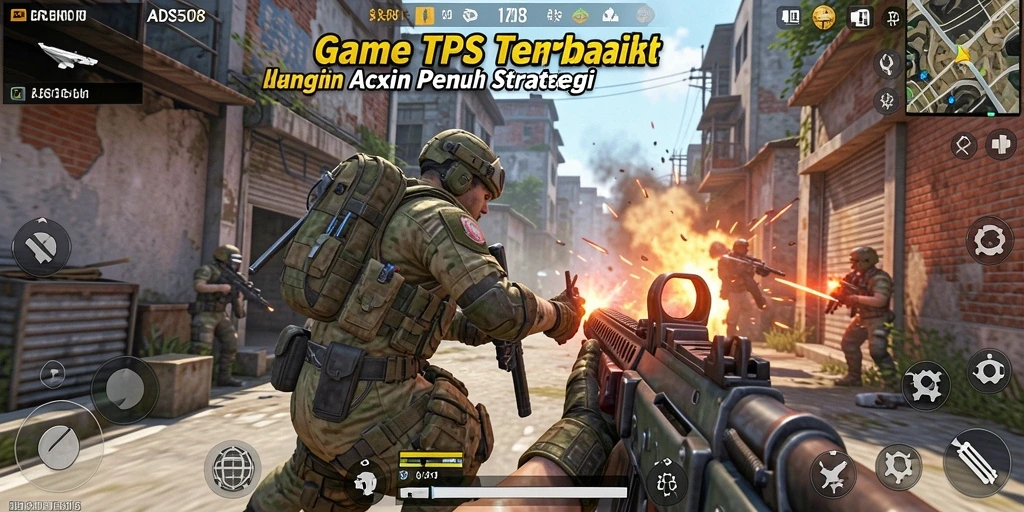 Screenshot gameplay ADS508 menampilkan aksi intens dalam mode TPS.