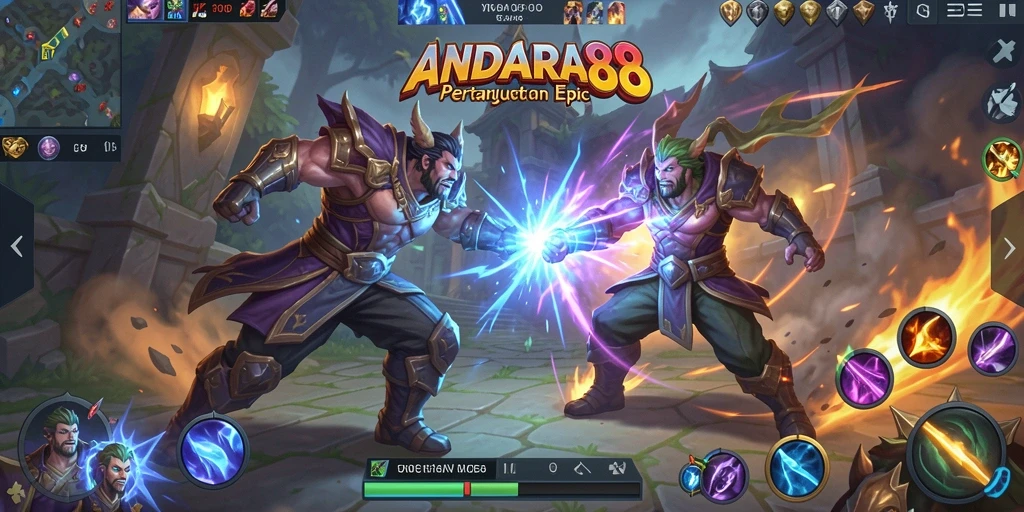 Tampilan gameplay seru dalam pertempuran MOBA ANDARA88.