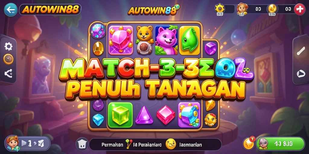 Tangkapan layar dari gameplay seru AUTOWIN88 dengan tantangan Match-3.