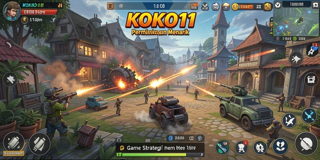 Screenshot gameplay KOKO11 menampilkan berbagai aksi pertempuran yang seru.